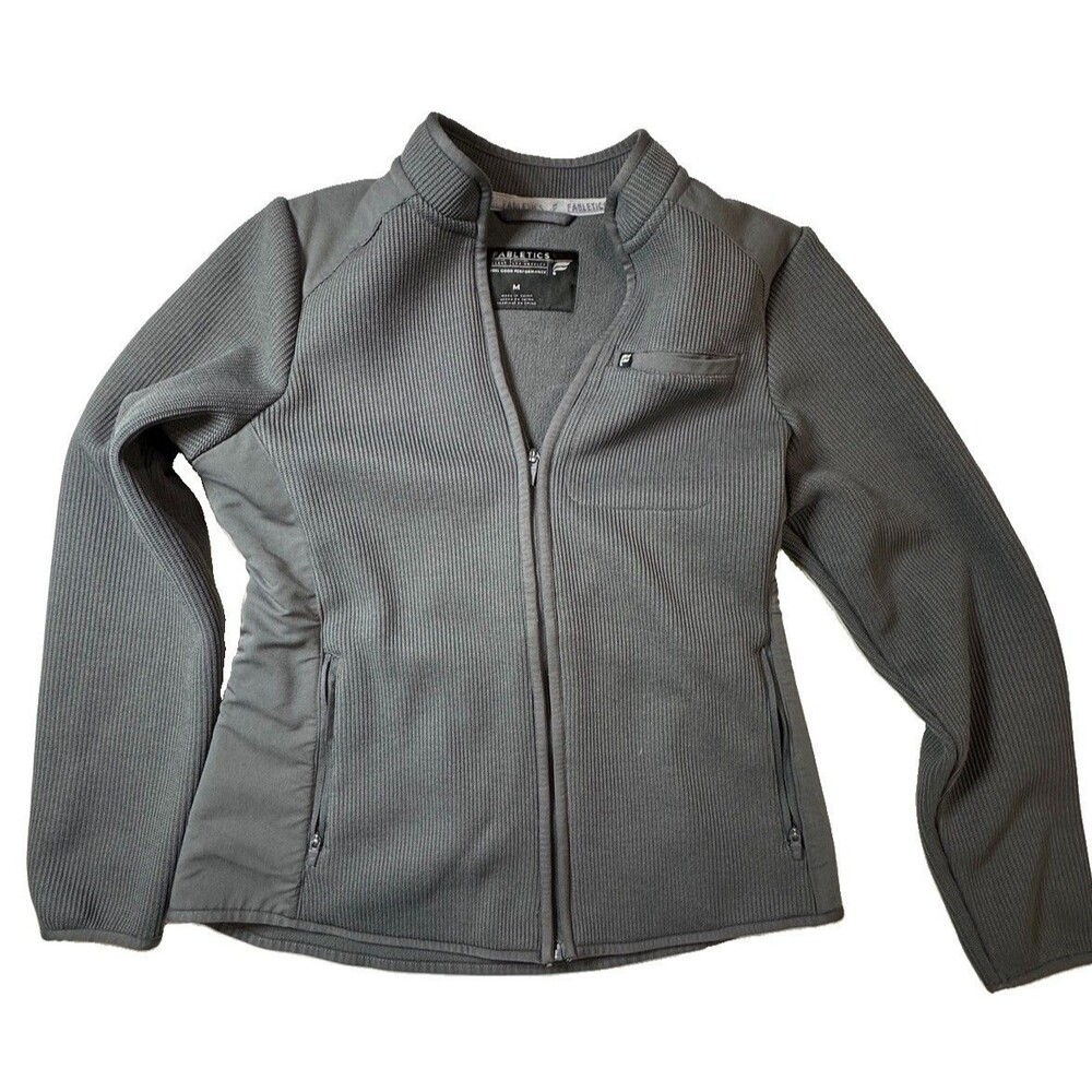 Fabletics Full Zip Jacket Gray Textured Fleece Lined Activewear Jacket Medium